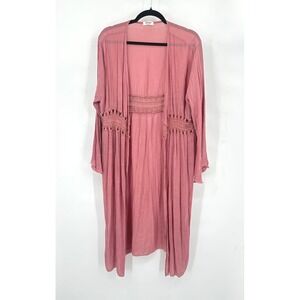 Boho Sheer Duster Kimono Open Cardigan L Dusty Rose Lace Fairy Festival Layer